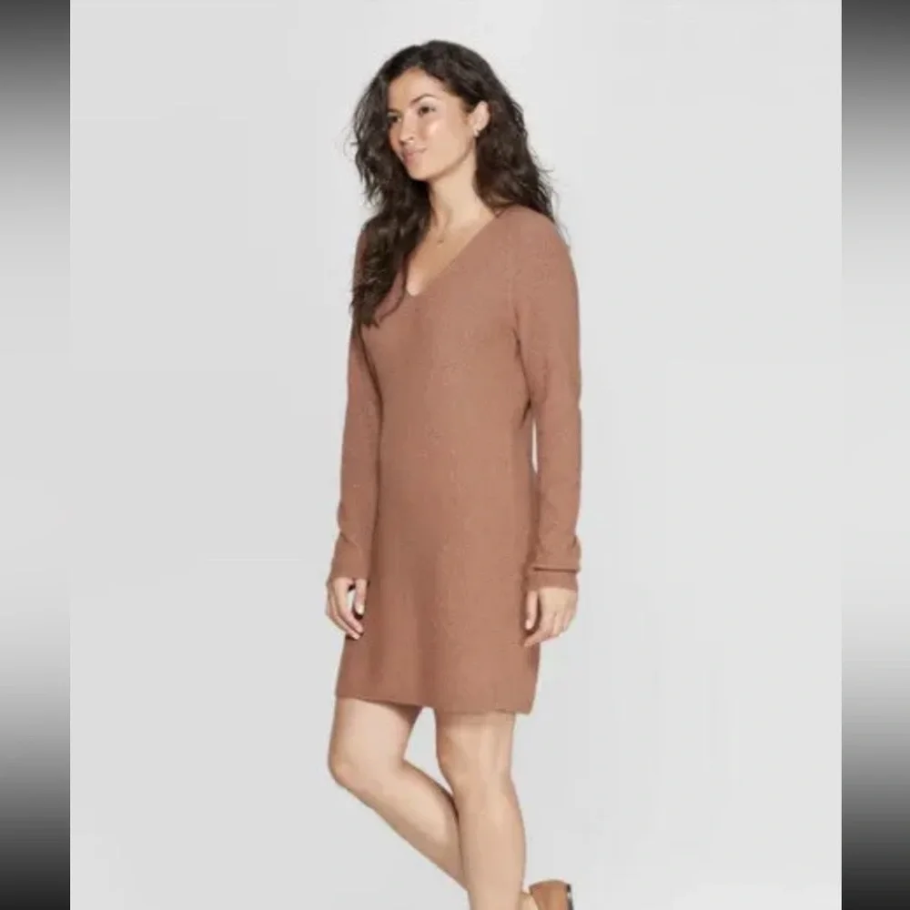 NWT brown ribbed sweater dress - Picture 1 of 3
